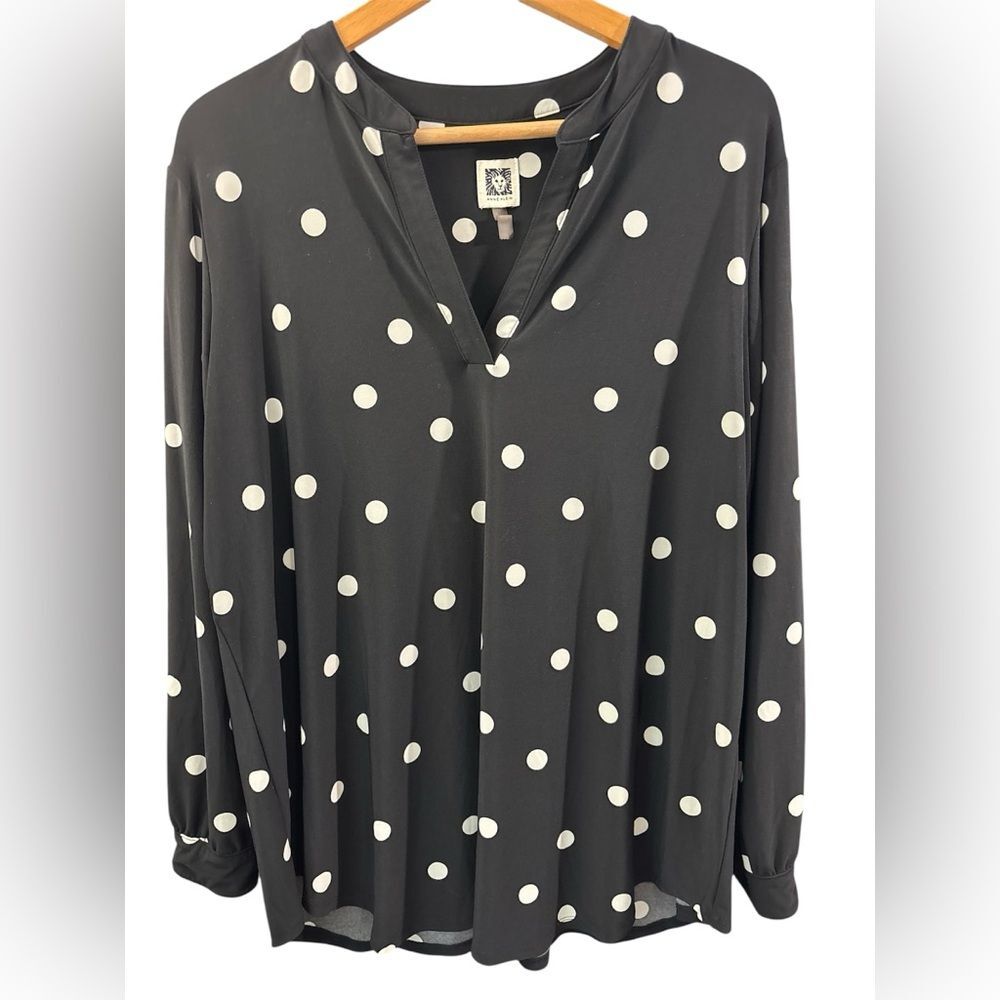 Anne Klein Polka Dot Black White Long Sleeve Blouse size 1X Career Office